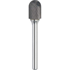 Made in USA - 3/4" Cut Diam, 1/4" Shank Diam, Cylinder with Radius Head Single Cut Burr - Carbide, 3/4" LOC, 2-1/2" OAL - Eagle Tool & Supply