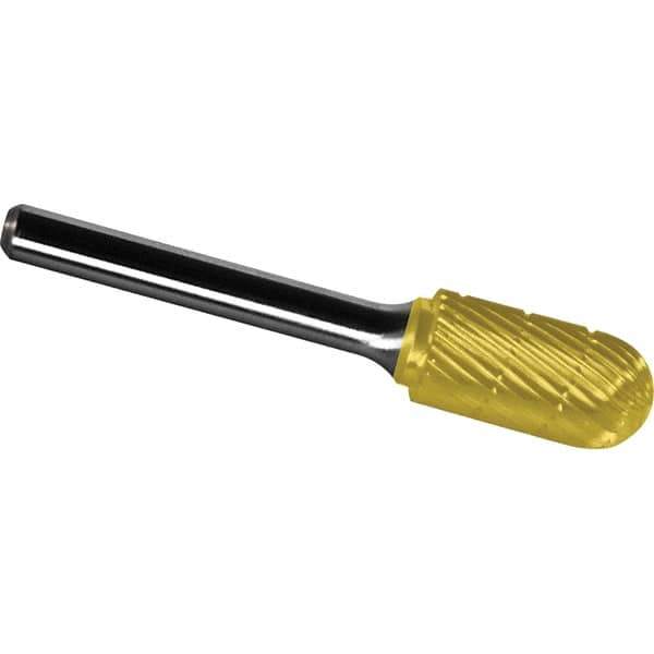 Made in USA - 11mm Cut Diam, 0.2362" Shank Diam, Cylinder with Radius Head Chipbreaker Cut Burr - Carbide, 25mm LOC, 70mm OAL - Eagle Tool & Supply