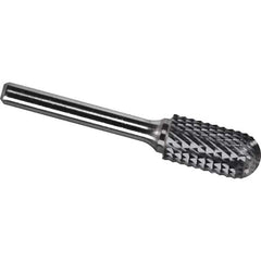 Made in USA - 5/8" Cut Diam, 1/4" Shank Diam, Cylinder with Radius Head Diamond Cut Burr - Carbide, 1" LOC, 2-3/4" OAL - Eagle Tool & Supply