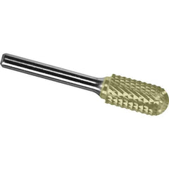 Made in USA - 3/16" Cut Diam, 3/16" Shank Diam, Cylinder with Radius Head Diamond Cut Burr - Carbide, 5/8" LOC, 2" OAL - Eagle Tool & Supply