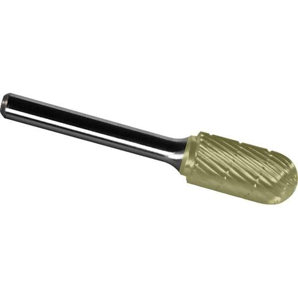 Made in USA - 5/8" Cut Diam, 3/8" Shank Diam, Cylinder with Radius Head Chipbreaker Cut Burr - Carbide, 1" LOC, 2-3/4" OAL - Eagle Tool & Supply