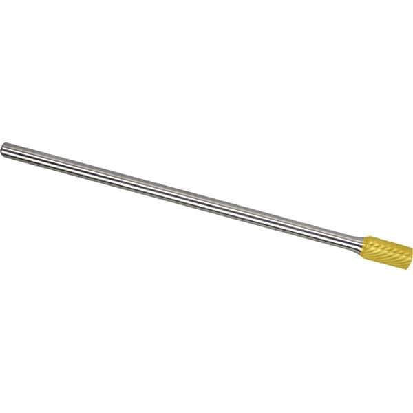 Made in USA - 5/8" Cut Diam, 1/4" Shank Diam, Cylinder Head Double Cut Burr - Carbide, 1" LOC, 7" OAL - Eagle Tool & Supply