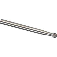 Made in USA - 3/32" Cut Diam, 1/8" Shank Diam, Ball Head Double Cut Burr - Carbide, 3/32" LOC, 1-1/2" OAL - Eagle Tool & Supply