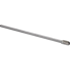 Made in USA - 1/4" Cut Diam, 1/4" Shank Diam, Cylinder with Radius Head Single Cut Burr - Carbide, 5/8" LOC, 6-3/4" OAL - Eagle Tool & Supply