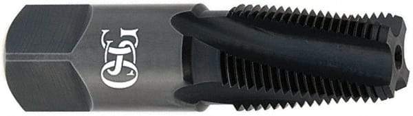 OSG - 1/2-14 NPT, 15° Helix, 4 Flutes, Bottoming Chamfer, TiCN Finish, High Speed Steel, Spiral Flute Pipe Tap - 11/16" Shank Diam, 1-3/8" Thread Length, 0.4687" Projection, 0.515" Square Size, Series S125 - Eagle Tool & Supply