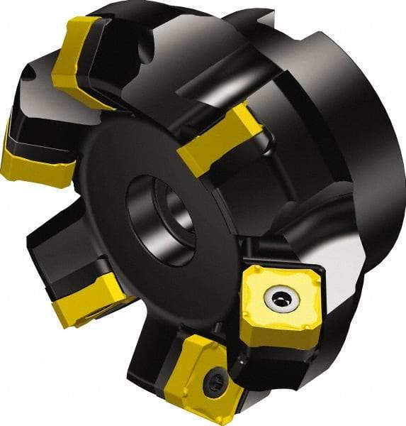 Sandvik Coromant - 2-1/2" Cut Diam, 1" Arbor Hole, 0.2362" Max Depth of Cut, 45° Indexable Chamfer & Angle Face Mill - 4 Inserts, 345R-13T5 Insert, Right Hand Cut, Through Coolant, Series CoroMill 345 - Eagle Tool & Supply