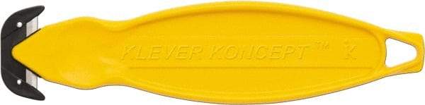 Klever Innovations - Recessed/Hook Blade Box Cutter - 6-1/4" Carbon Steel Blade, Yellow Plastic Handle, 2 Blades Included - Eagle Tool & Supply