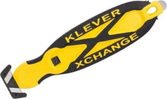 Klever Innovations - Recessed/Hook Blade Box Cutter - 5-3/4" Carbon Steel Blade, Yellow Plastic Handle, 2 Blades Included - Eagle Tool & Supply