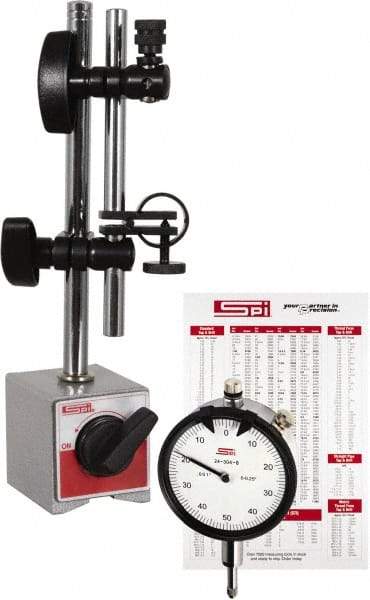 SPI - 0.001" Graduation, Dial Indicator & Base Kit - 2-1/4" Base Length x 2" Base Width x 2-1/8" Base Height - Eagle Tool & Supply