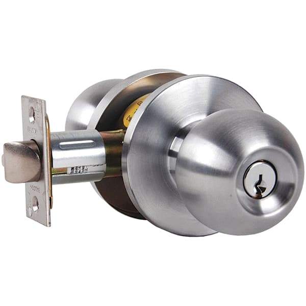 Falcon - 1-3/8 to 1-7/8" Door Thickness, Satin Chrome Storeroom Knob Lockset - 2-3/4" Back Set, Stainless Steel, 6 Pin C Keyway Cylinder - Eagle Tool & Supply