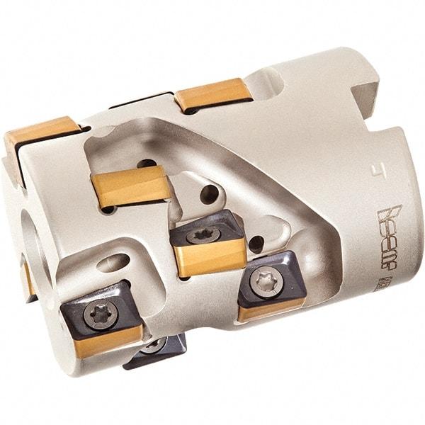 Iscar - 12 Inserts, 1-1/4" Cut Diam, 1/2" Arbor Diam, 1.12" Max Depth of Cut, Indexable Square-Shoulder Face Mill - 0/90° Lead Angle, 1.77" High, H490 AN.X 09 Insert Compatibility, Through Coolant, Series Helido - Eagle Tool & Supply