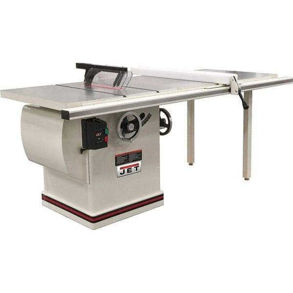 Jet - 12" Blade Diam, 1" Arbor Diam, 1 Phase Table Saw - 5 hp, 86" Wide x 32" Deep x 42" High, 230 Volt, 4" Cutting Depth - Eagle Tool & Supply