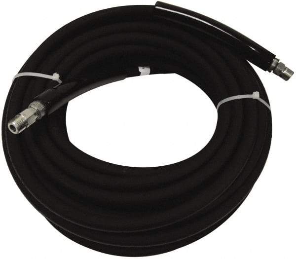 Value Collection - 50' Long, 3/8" Fitting, Male Rigid x Male Swivel Fitting, -40 to 310°F, Synthetic Rubber High Temp & High Pressure Hose - 3/8" Inside x 5/8" Outside Diam, Black, 3,000 psi - Eagle Tool & Supply