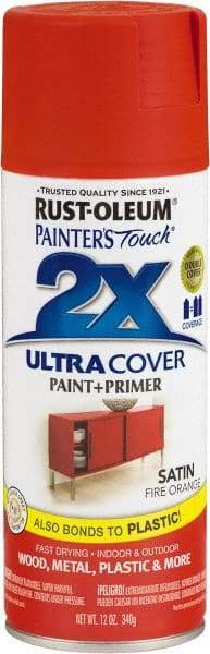 Rust-Oleum - Fire Orange, Satin, Enamel Spray Paint - 8 Sq Ft per Can, 12 oz Container, Use on Multipurpose - Eagle Tool & Supply