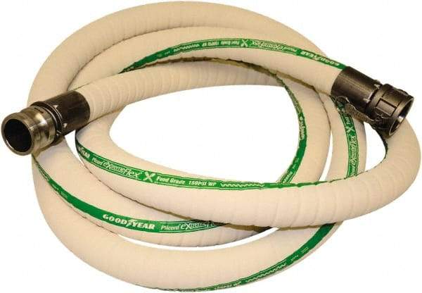 Alliance Hose & Rubber - 4" Inside x 4.6" Outside Diam, 212°F, Male x Female Camlock Food & Beverage Hose - 4" Bend Radius, White, 10' Long, 150 Max psi, 29 Vacuum Rating - Eagle Tool & Supply