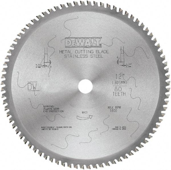 DeWALT - 12" Diam, 1" Arbor Hole Diam, 80 Tooth Wet & Dry Cut Saw Blade - Carbide-Tipped, Standard Round Arbor - Eagle Tool & Supply