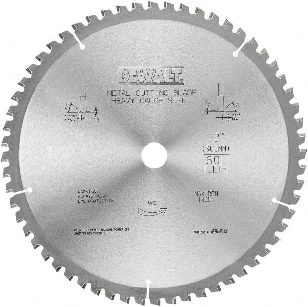 DeWALT - 12" Diam, 1" Arbor Hole Diam, 60 Tooth Wet & Dry Cut Saw Blade - Carbide-Tipped, Standard Round Arbor - Eagle Tool & Supply