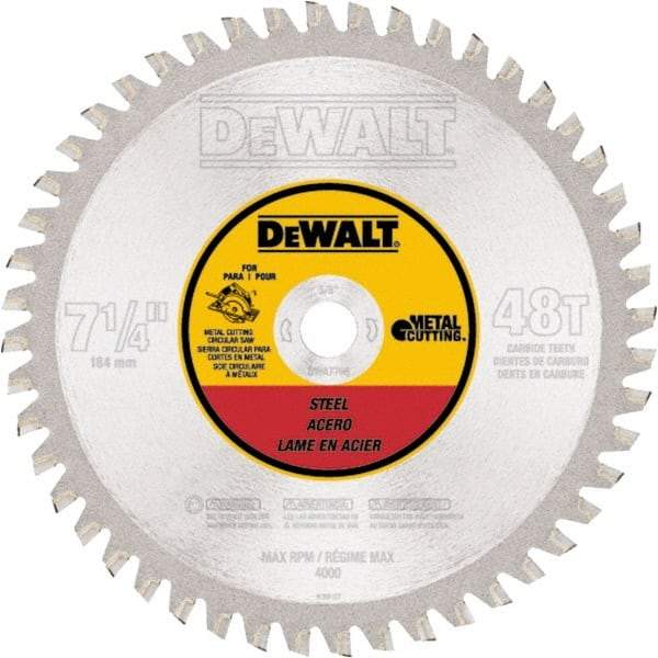 DeWALT - 7-1/4" Diam, 5/8" Arbor Hole Diam, 48 Tooth Wet & Dry Cut Saw Blade - Carbide-Tipped, Standard Round Arbor - Eagle Tool & Supply