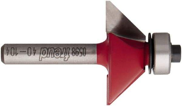 Freud - 1-11/32" Cut Diam, 1/2" Length of Cut, 2 Flute Chamfer Edge Profile Router Bit - Carbide-Tipped, 1/4" Shank Diam, 2-3/16" OAL, Proprietary Coating - Eagle Tool & Supply