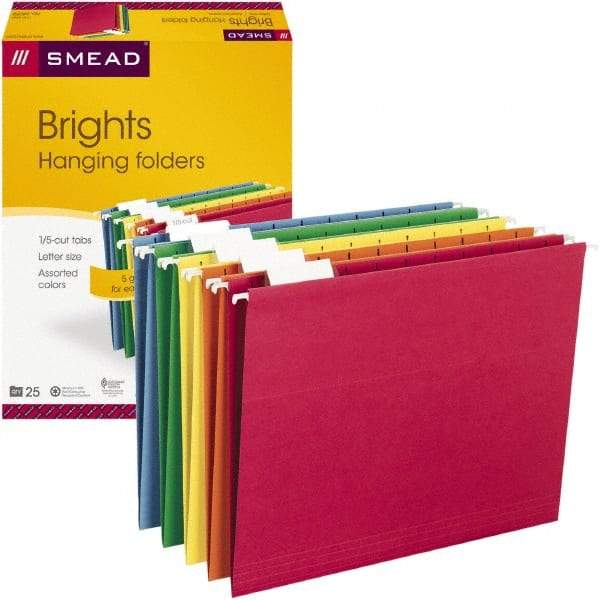 SMEAD - 8-1/2 x 11", Letter Size, Assorted Colors, Hanging File Folder - 11 Point Stock, 1/5 Tab Cut Location - Eagle Tool & Supply
