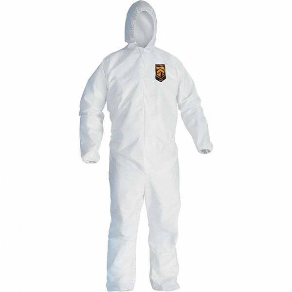 KleenGuard - Size L Film Laminate General Purpose Coveralls - White, Zipper Closure, Elastic Cuffs, Elastic Ankles, Serged Seams - Eagle Tool & Supply