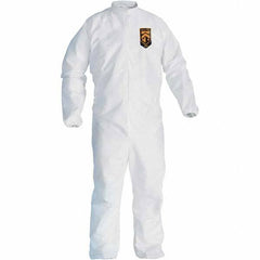 KleenGuard - Size M Film Laminate General Purpose Coveralls - White, Zipper Closure, Elastic Cuffs, Elastic Ankles, Serged Seams - Eagle Tool & Supply