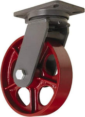 Hamilton - 10" Diam x 2-1/2" Wide x 12-1/2" OAH Top Plate Mount Swivel Caster - Cast Iron, 2,500 Lb Capacity, Tapered Roller Bearing, 5-1/4 x 7-1/4" Plate - Eagle Tool & Supply