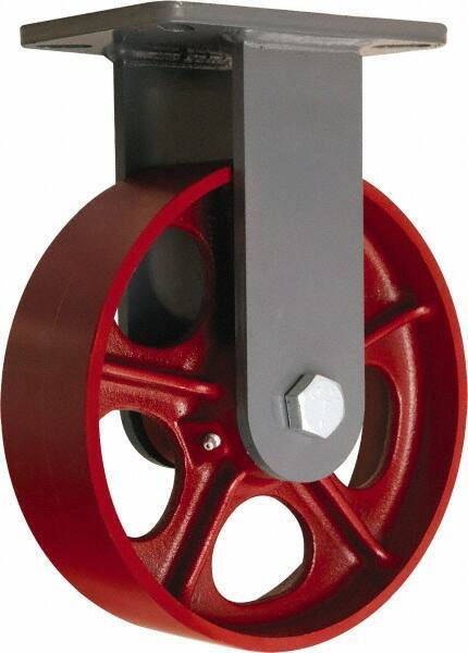 Hamilton - 10" Diam x 3" Wide x 12-1/2" OAH Top Plate Mount Rigid Caster - Cast Iron, 2,600 Lb Capacity, Straight Roller Bearing, 5-1/4 x 7-1/4" Plate - Eagle Tool & Supply