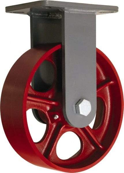 Hamilton - 10" Diam x 3" Wide x 12-1/2" OAH Top Plate Mount Rigid Caster - Cast Iron, 2,600 Lb Capacity, Tapered Roller Bearing, 5-1/4 x 7-1/4" Plate - Eagle Tool & Supply