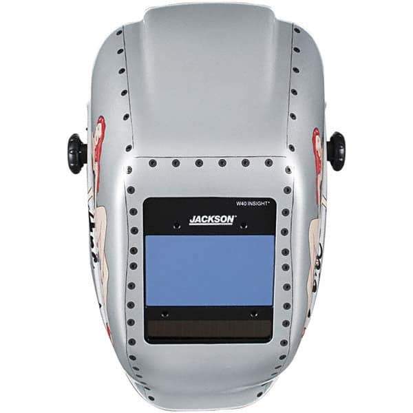 Jackson Safety - 2.36" Window Width x 3.93" Window Height, 9 to 13 Shade Auto-Darkening Lens, Fixed Front Welding Helmet - Graphics on Helmet Arc Angel Design, Thermoplastic Green Lens - Eagle Tool & Supply
