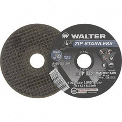 WALTER Surface Technologies - 4-1/2" Aluminum Oxide Cutoff Wheel - 0.045" Thick, 7/8" Arbor, 13,300 Max RPM, Use with Angle Grinders - Eagle Tool & Supply