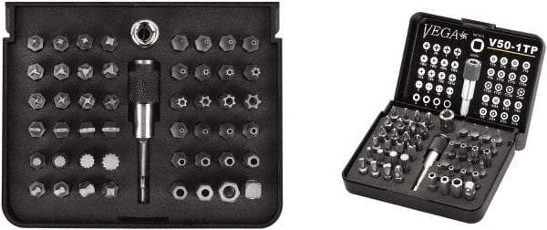 VEGA Industries - 50 Piece, 1/4" Drive Screwdriver Tamperproof Bit Set - #1 to #3 Phillips, Tamperproof 1/16 to 5/16" Hex, T10 to T40 Torx - Eagle Tool & Supply