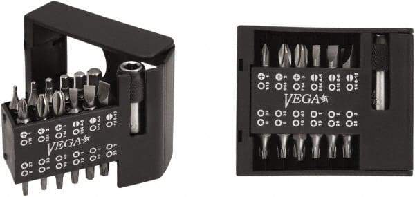 VEGA Industries - 25 Piece, 1/4" Drive Screwdriver Bit Set - #1 to #3 Phillips, 1/16 to 1/4" Hex, T8 to T40 Torx, #1 to #3 Square Recess - Eagle Tool & Supply