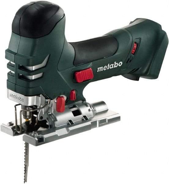 Metabo - 18 Volt, 3,000 SPM, 5-1/4" Stroke Length, Lithium-Ion Cordless Jigsaw - 45° Cutting Angle, Series M18 - Eagle Tool & Supply