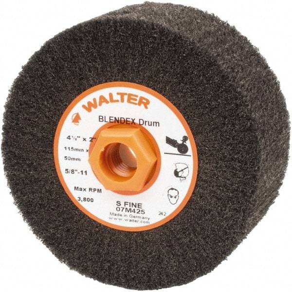 WALTER Surface Technologies - 4-1/2" Diam Aluminum Oxide Unmounted Flap Wheel - 5/8" Hole, 5/8-11 Thread, 2" Wide, Nonwoven, Very Fine Grade, 3,800 Max RPM - Eagle Tool & Supply