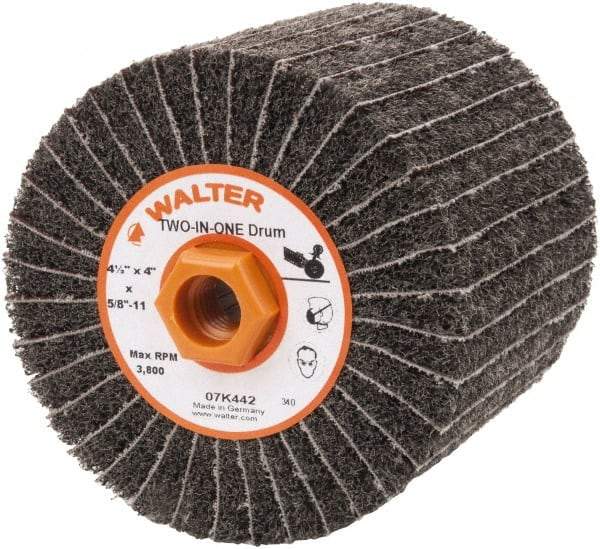 WALTER Surface Technologies - 4-1/2" Diam, 80 Grit Aluminum Oxide Unmounted Flap Wheel - 5/8" Hole, 5/8-11 Thread, 4" Wide, Nonwoven & Coated, Fine Grade, 3,800 Max RPM - Eagle Tool & Supply