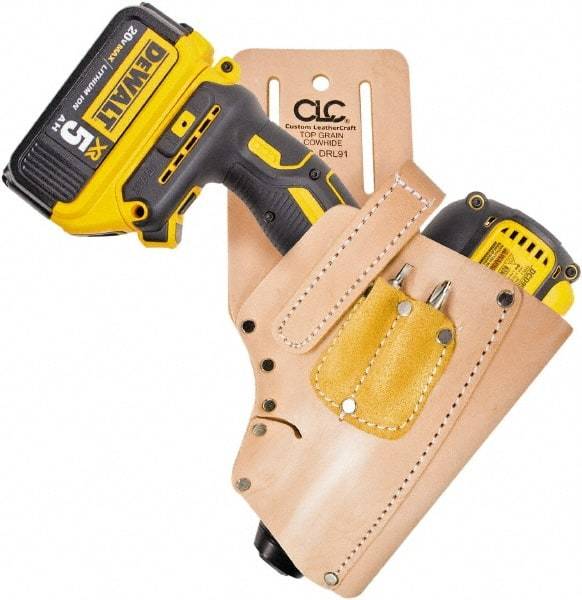 CLC - Drill/Impact Driver Holster with 3 Pockets - Leather, Natural (Color) - Eagle Tool & Supply