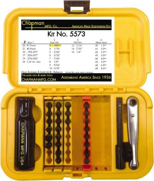 Chapman - 29 Piece, 1/4" Drive Screwdriver Bit Set - #1 & #2 Phillips, 0.05 to 1/4" Hex - Eagle Tool & Supply