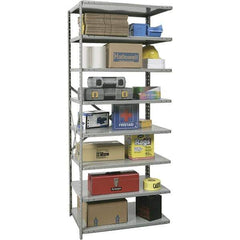Hallowell - 8 Shelf Add-On Medium-Duty Open Steel Shelving - 500 Lb Capacity, 36" Wide x 87" High x 12" Deep, Gray - Eagle Tool & Supply