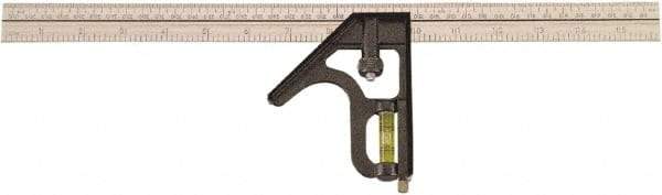 Johnson Level & Tool - 1 Piece, 16" Combination Square Set - 1/8 & 1/16" (Inch/Metric) Graduation, Stainless Steel Blade, Cast Zinc Head - Eagle Tool & Supply