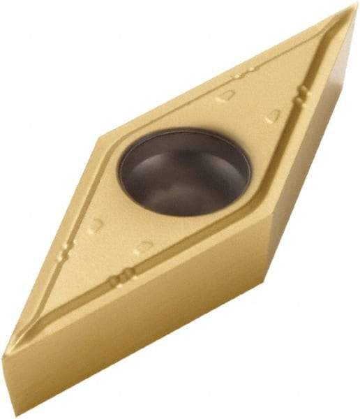 Seco - VBGT21.50 F1 Grade CP500 Carbide Turning Insert - TiAlN/TiN Finish, 35° Diamond, 1/4" Inscr Circle, 3/32" Thick, 0.0039" Corner Radius - Eagle Tool & Supply