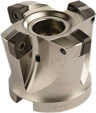 Seco - 4 Inserts, 2.0472" Cutter Diam, 0.0787" Max Depth of Cut, Indexable High-Feed Face Mill - 0.8661" Arbor Hole Diam, 0.4094" Keyway Width, 1.5748" High, SCE.. 1206.. Inserts - Eagle Tool & Supply