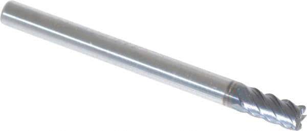 OSG - 1/8", 1/4" LOC, 1/8" Shank Diam, 1-1/2" OAL, 5 Flute, Solid Carbide Square End Mill - Single End, TiAlN Finish, Spiral Flute, 45° Helix, Centercutting, Right Hand Cut, Right Hand Flute, Series 455C - Eagle Tool & Supply