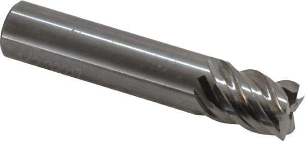 OSG - 1/2", 5/8" LOC, 7/16" Shank Diam, 2-1/2" OAL, 5 Flute, Solid Carbide Square End Mill - Single End, Uncoated, Spiral Flute, 45° Helix, Centercutting, Right Hand Cut, Right Hand Flute, Series 455C - Eagle Tool & Supply