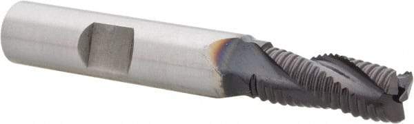 Hertel - 1/4" Diam, Fine Pitch, 5/8" LOC, 3 Flute Cobalt Roughing Square End Mill - TiAlN Finish, 2-7/16" OAL, 3/8" Shank Diam, Single End, Centercutting, 30° Helix - Eagle Tool & Supply