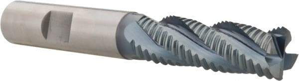 Hertel - 1/2" Diam, Coarse Pitch, 1-5/8" LOC, 4 Flute Cobalt Roughing Square End Mill - TiCN Finish, 3-5/8" OAL, 1/2" Shank Diam, Single End, Centercutting, 30° Helix - Eagle Tool & Supply