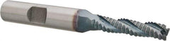 Hertel - 1/4" Diam, Coarse Pitch, 1-1/8" LOC, 3 Flute Cobalt Roughing Square End Mill - TiCN Finish, 2-15/16" OAL, 3/8" Shank Diam, Single End, Centercutting, 30° Helix - Eagle Tool & Supply