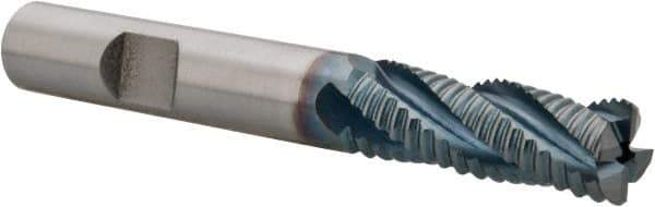 Hertel - 3/8" Diam, Coarse Pitch, 1-1/8" LOC, 4 Flute Cobalt Roughing Square End Mill - TiCN Finish, 2-15/16" OAL, 3/8" Shank Diam, Single End, 30° Helix - Eagle Tool & Supply