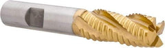 Hertel - 9/16" Diam, Coarse Pitch, 1-3/8" LOC, 4 Flute Cobalt Roughing Square End Mill - TiN Finish, 3-3/8" OAL, 1/2" Shank Diam, Single End, Centercutting, 30° Helix - Eagle Tool & Supply