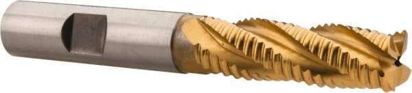 Hertel - 1/2" Diam, Coarse Pitch, 1-5/8" LOC, 4 Flute Cobalt Roughing Square End Mill - TiN Finish, 3-5/8" OAL, 1/2" Shank Diam, Single End, 30° Helix - Eagle Tool & Supply
